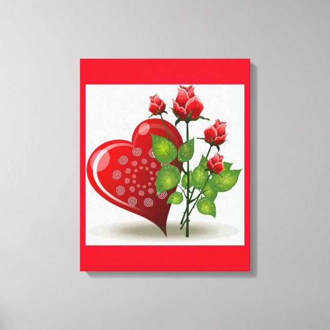 VALENTINE RED  HEART AND RED ROSES CANVAS PRINT (Front)