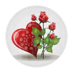 VALENTINE RED  HEART AND RED ROSES CUTTING BOARD