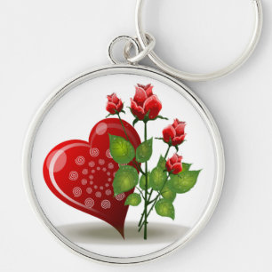 VALENTINE RED HEART AND RED ROSES KEY RING
