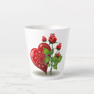 VALENTINE RED  HEART AND RED ROSES LATTE MUG
