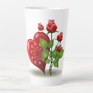 VALENTINE RED HEART AND RED ROSES LATTE MUG