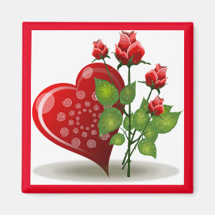 VALENTINE RED HEART AND RED ROSES MAGNET