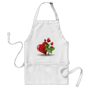 VALENTINE RED HEART AND RED ROSES STANDARD APRON