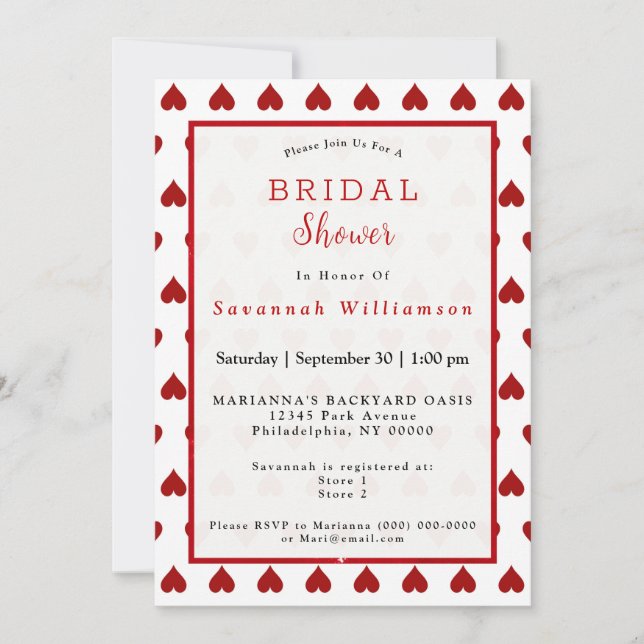 Valentine Red Heart Bridal Shower Invitation (Front)