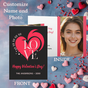  Valentine Red Heart Love. Custom Text & Photo Card