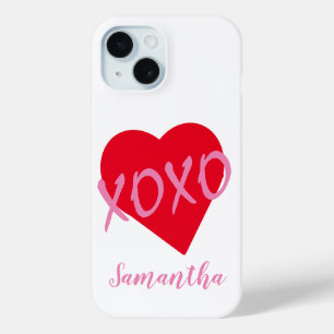 Valentine Red Heart Pink XOXO Simple Cute iPhone 15 Case