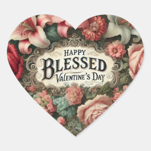 Valentine Red Heart Roses Vintage Wreath Sticker