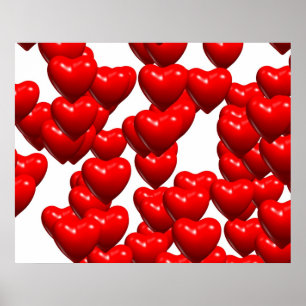 Valentine Red Hearts Random Bunch Glossy Poster