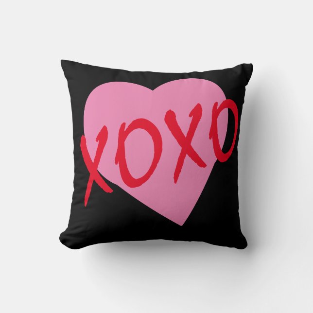 Valentine Red Hugs Kisses XOXO Pink Heart Fun Cushion (Front)