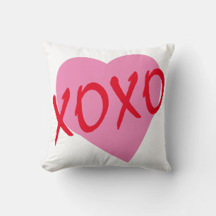 Valentine Red Hugs Kisses XOXO Pink Heart White Cushion