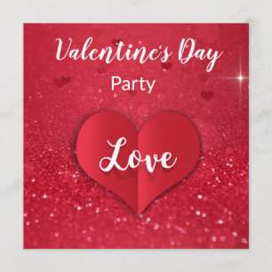 Valentine Red Paper Heart Glitter Party Invitation