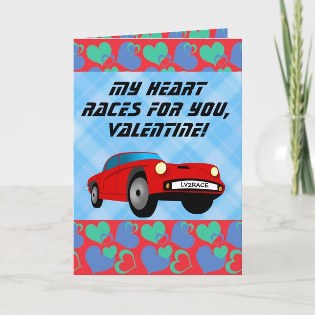 Valentine Red Race Car Kids Boys Valentines Day Holiday Card (Front)
