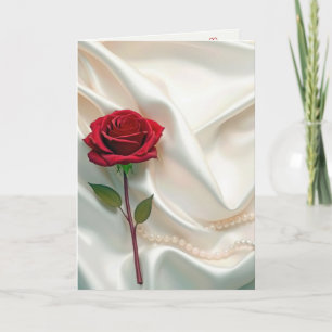 Valentine Red Rose With Pearls Card