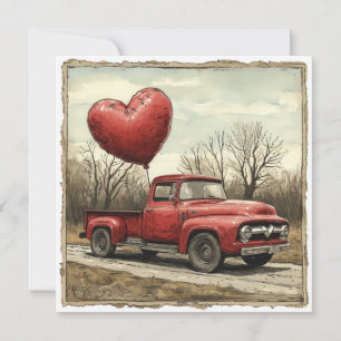Valentine Red Truck: Heartfelt Expedition Holiday Card