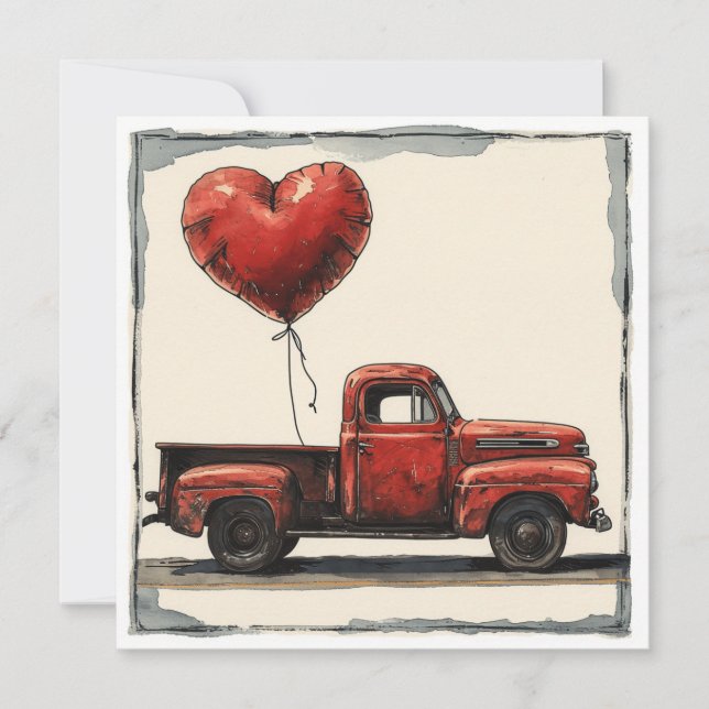 Valentine Red Truck: Love Driven Holiday Card (Front)