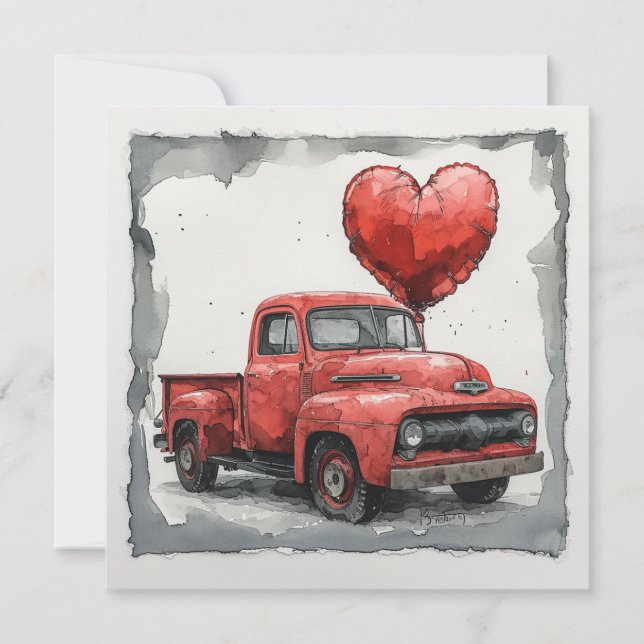 Valentine Red Truck: Valentine Cruiser Holiday Card (Front)