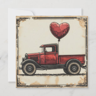 Valentine Red Truck: Valentine's Vintage Love Holiday Card