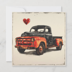 Valentine Red Truck: Vintage Hearts Holiday Card