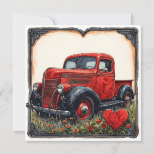 Valentine Red Truck: Vintage Romance Holiday Card