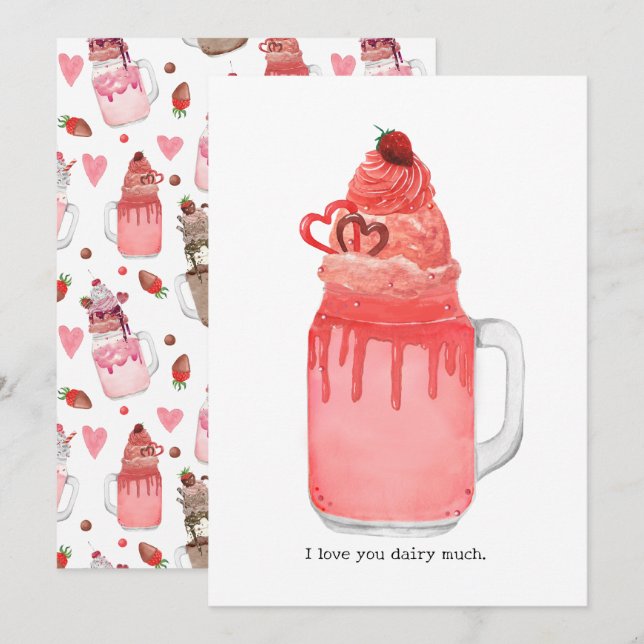 Valentine Red Velvet Milkshake I Love You Pun Card (Front/Back)