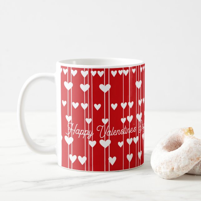Valentine Red white Love minimalis Coffee Mug (With Donut)