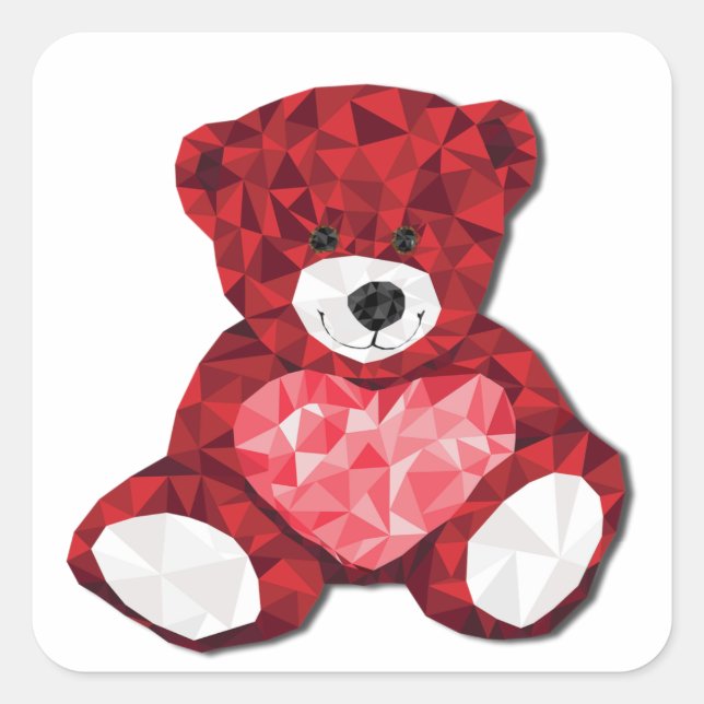 Valentine red with pink heart geometric Teddy Bear Square Sticker (Front)