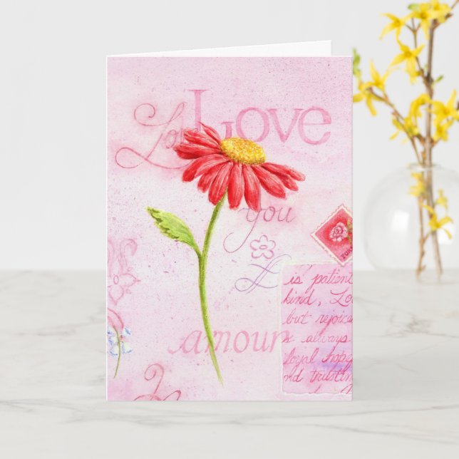 Valentine Religious Red Daisy Greeting Card (Yellow Flower)