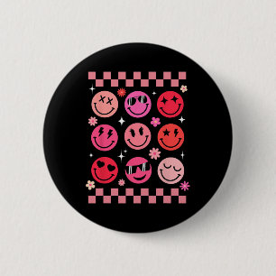 Valentine Retro Groovy Pink Happy Face 6 Cm Round Badge