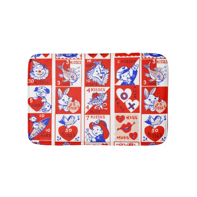 Valentine Retro Love Hugs Cute Pattern Bath Mat (Front)