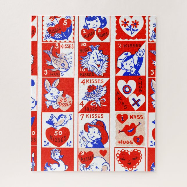 Valentine Retro Love Hugs Cute Pattern Jigsaw Puzzle (Vertical)