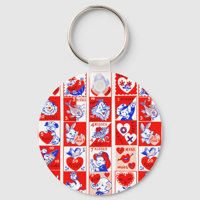 Valentine Retro Love Hugs Cute Pattern Key Ring (Front)
