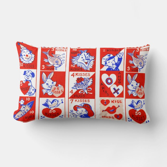 Valentine Retro Love Hugs Cute Pattern Lumbar Cushion (Front)