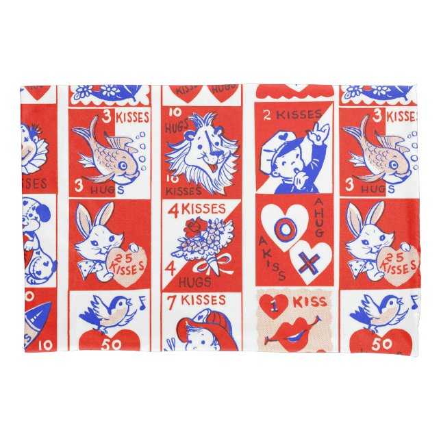 Valentine Retro Love Hugs Cute Pattern Pillowcase (Front)
