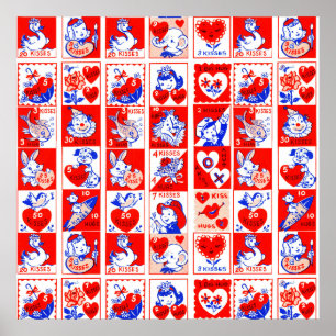 Valentine Retro Love Hugs Cute Pattern Poster