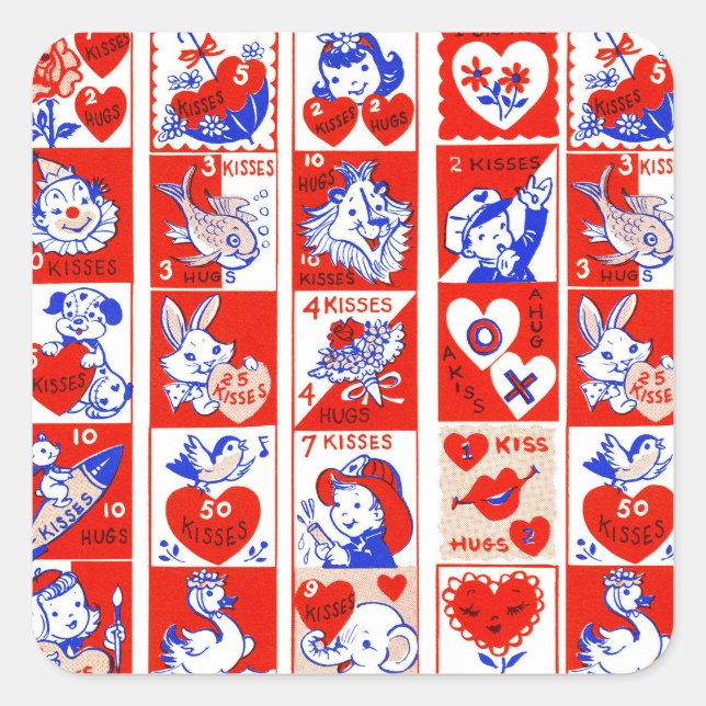 Valentine Retro Love Hugs Cute Pattern Square Sticker (Front)