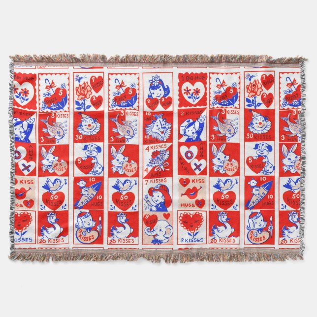 Valentine Retro Love Hugs Cute Pattern Throw Blanket (Front)