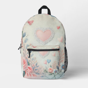 Valentine romantic heart floral pastel watercolor printed backpack