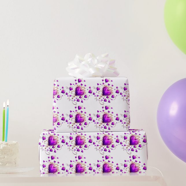 Valentine Romantic Hearts Pattern Purple Wrapping Paper (Party Gifts)