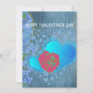 Valentine Romantic Roses Sweeping Heart Blue Card