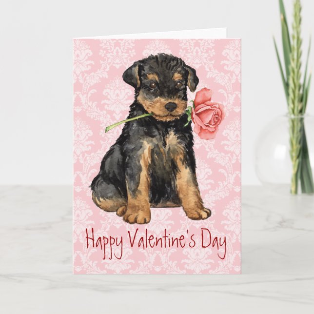 Valentine Rose Airedale Holiday Card (Front)