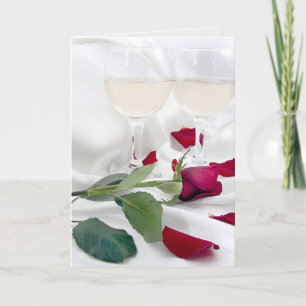 Valentine Rose and Wine on Satin Holiday Card