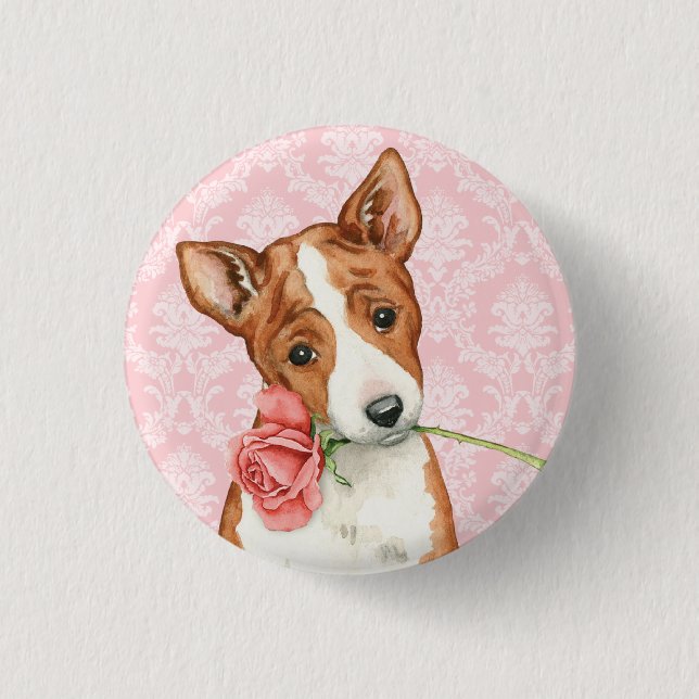 Valentine Rose Basenji 3 Cm Round Badge (Front)