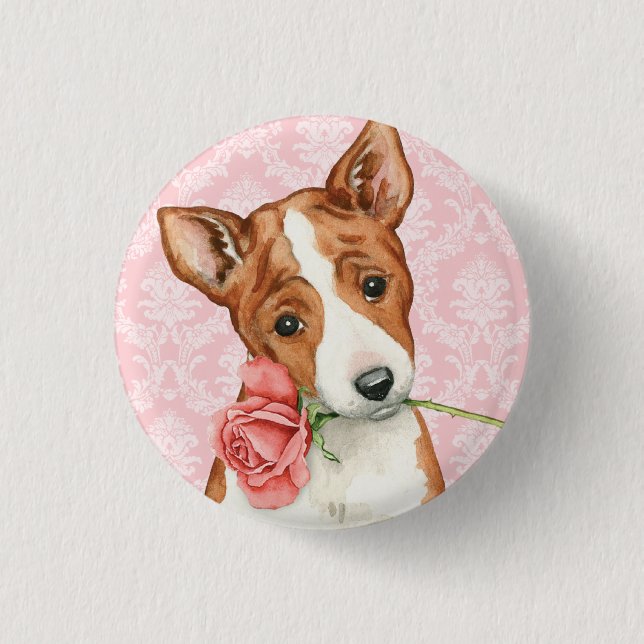 Valentine Rose Basenji 3 Cm Round Badge (Front)