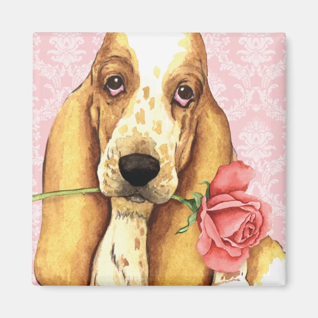 Valentine Rose Basset Magnet (Front)