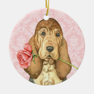 Valentine Rose Bloodhound Ceramic Tree Decoration