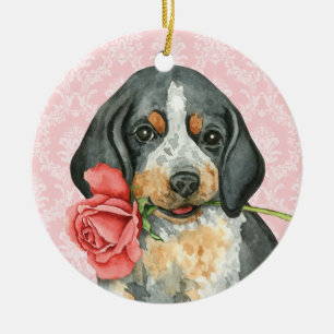 Valentine Rose Bluetick Ceramic Tree Decoration