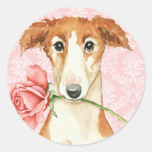 Valentine Rose Borzoi Classic Round Sticker