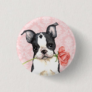 Valentine Rose Boston Terrier 3 Cm Round Badge