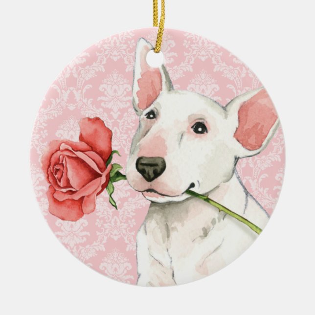 Valentine Rose Bull Terrier Ceramic Tree Decoration (Front)