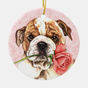 Valentine Rose Bulldog Ceramic Tree Decoration